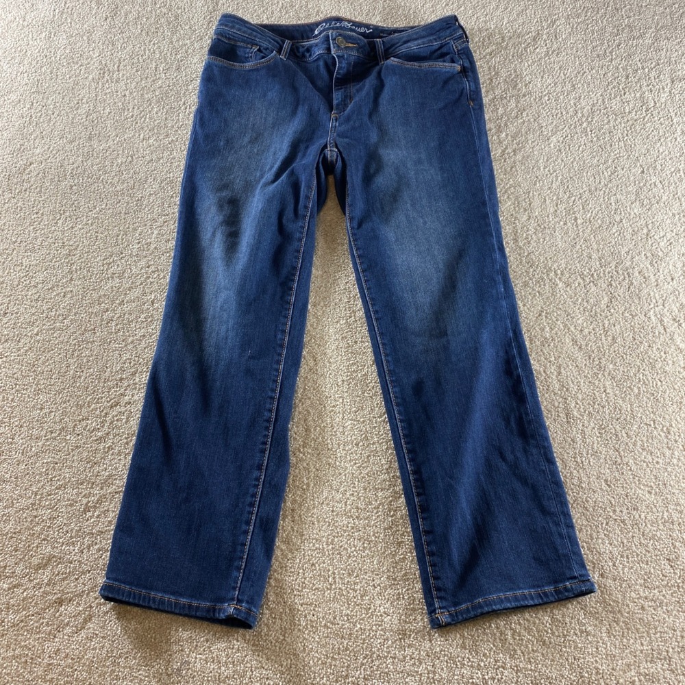 Eddie Bauer Straight Jeans Womens‎ 12 Blue Excellent Slightly Curvy Dark Wash